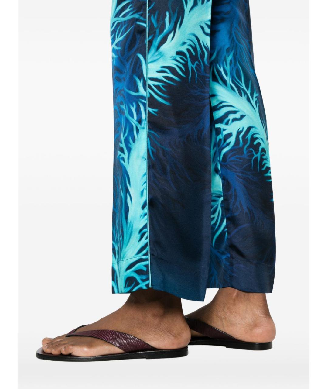 F.R.S FOR RESTLESS SLEEPERS Синие шелковые прямые брюки, фото 5