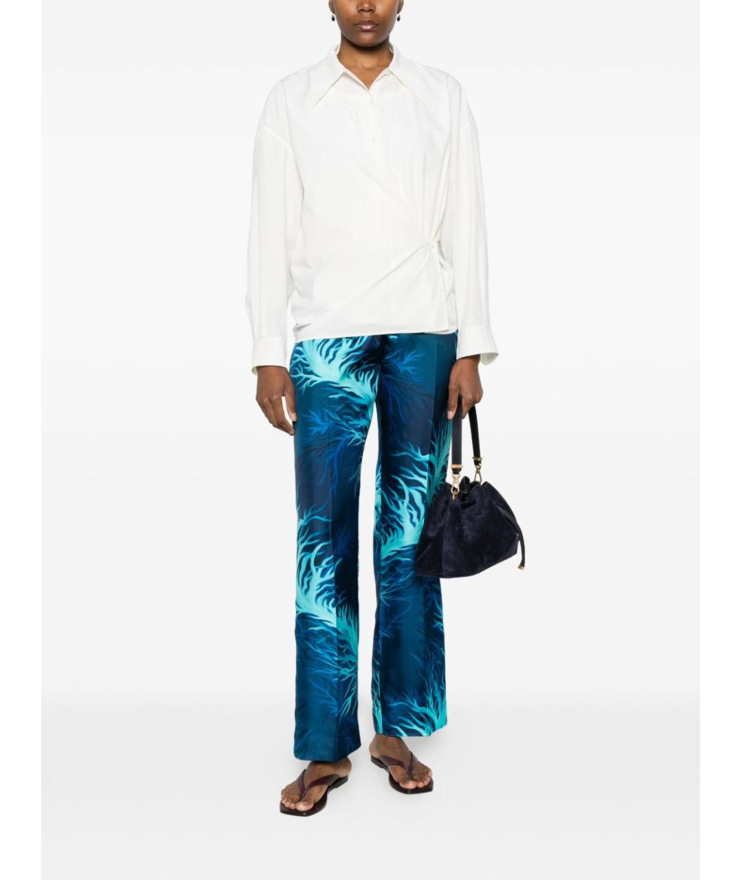 F.R.S FOR RESTLESS SLEEPERS Синие шелковые прямые брюки, фото 2