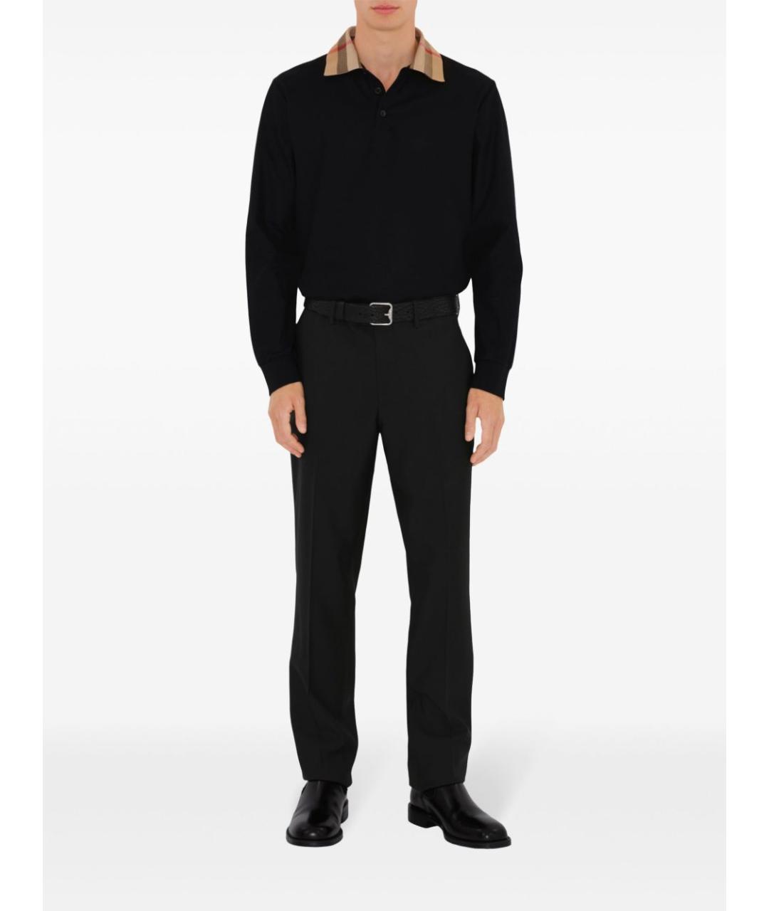 BURBERRY Черное хлопковое поло с длинным рукавом, фото 2