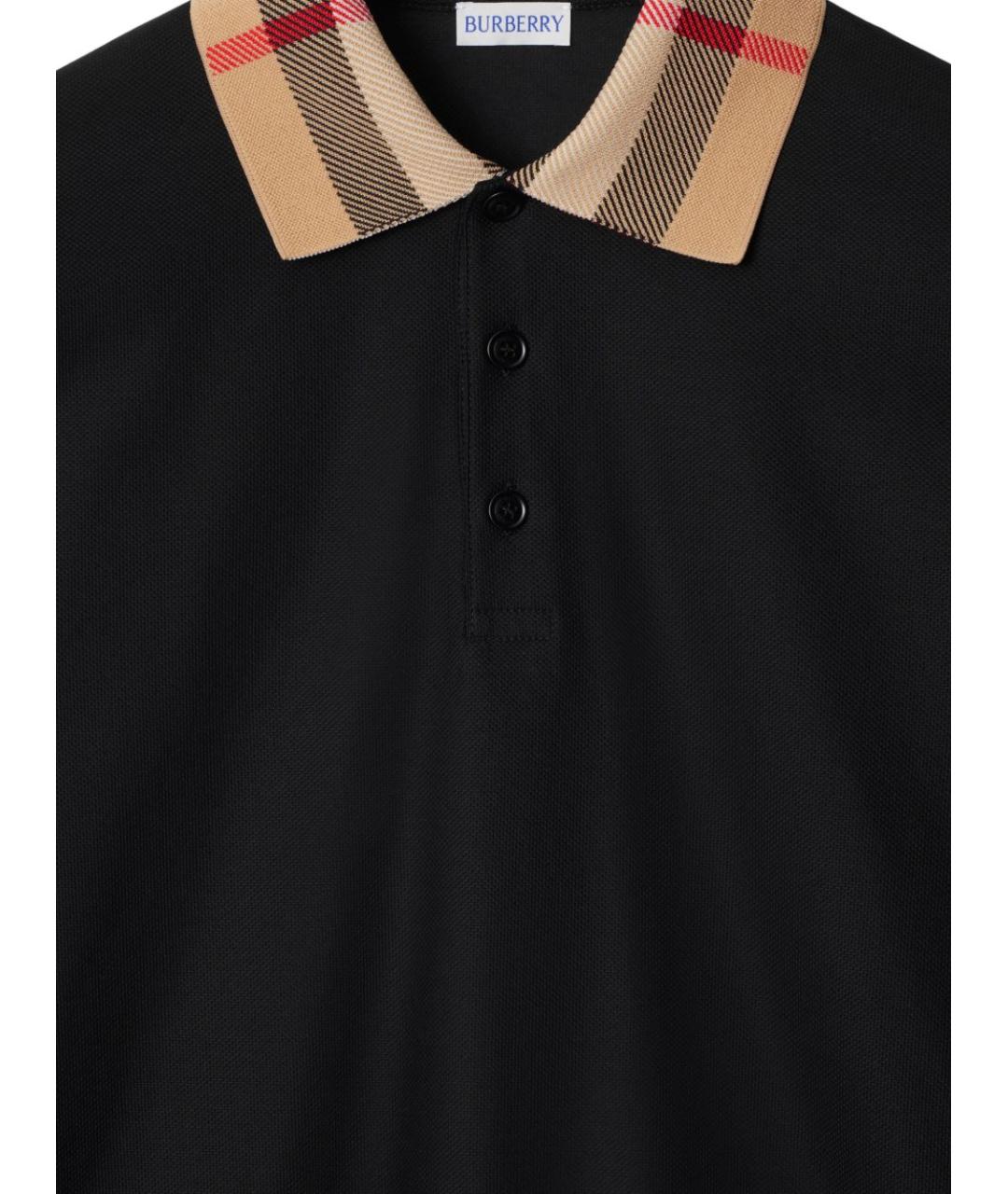 BURBERRY Черное хлопковое поло с длинным рукавом, фото 4
