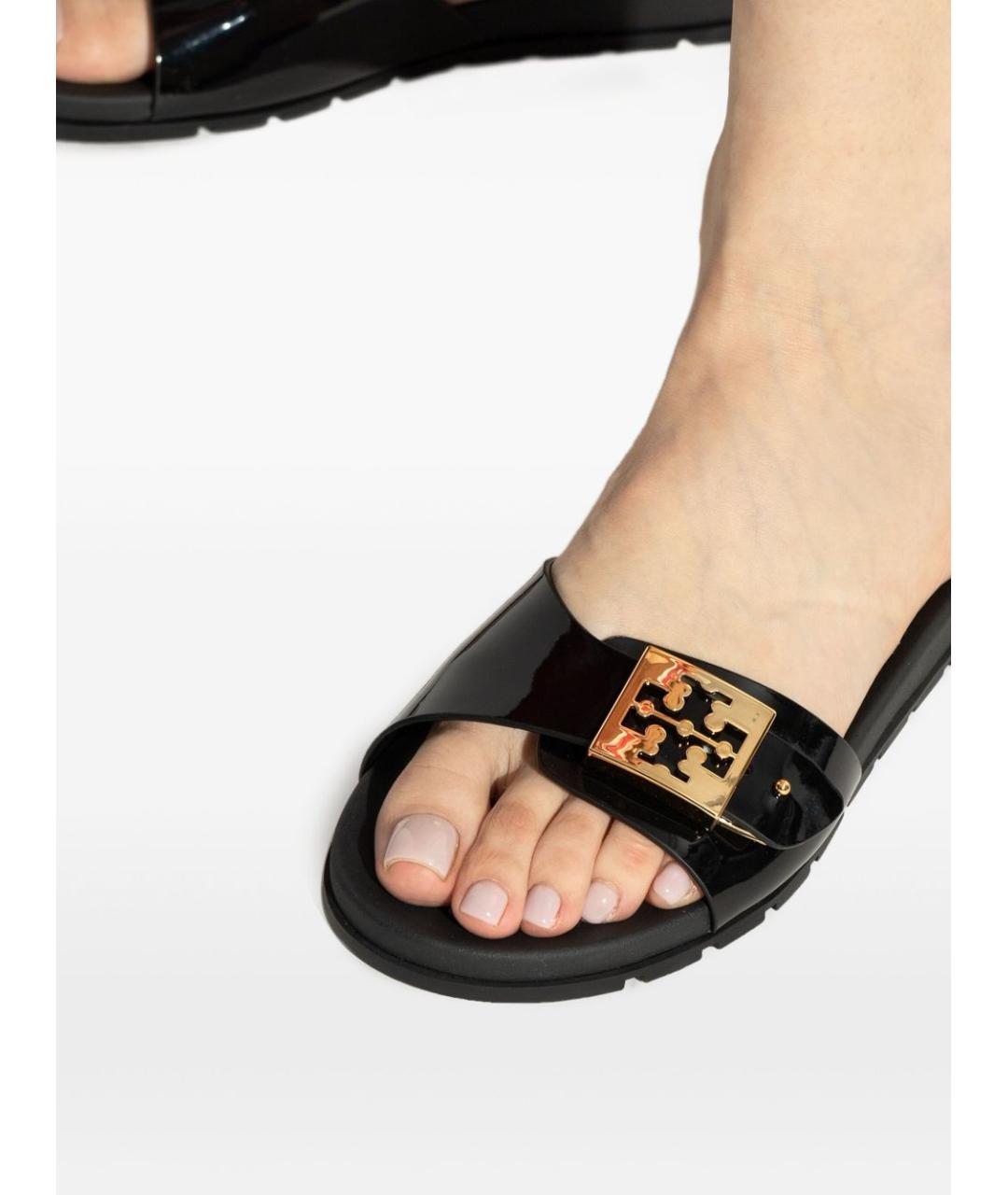 TORY BURCH Черные кожаные шлепанцы, фото 6