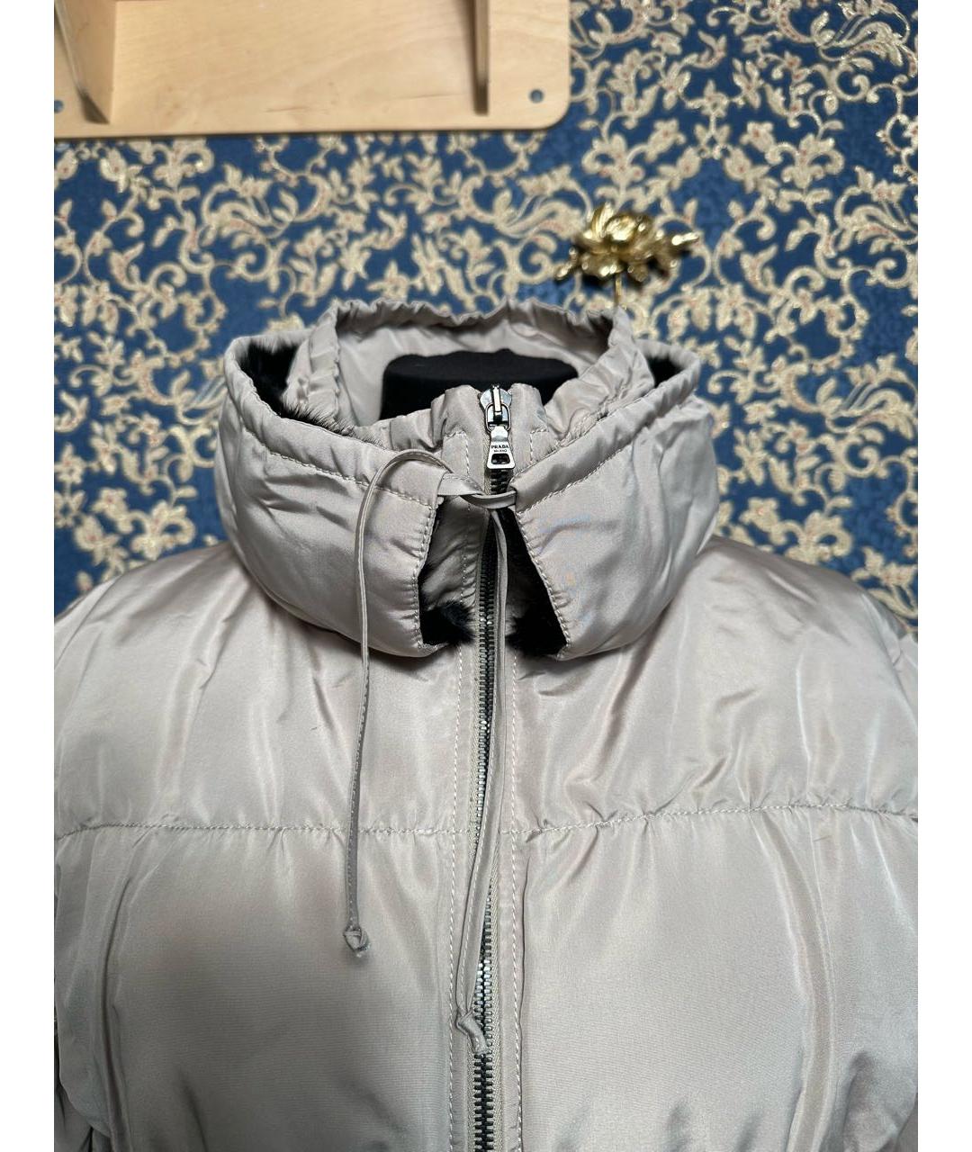 PRADA Серый полиэстеровый пуховик, фото 8