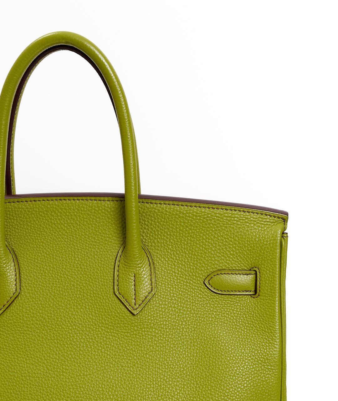 HERMES Салатовая кожаная сумка с короткими ручками, фото 5