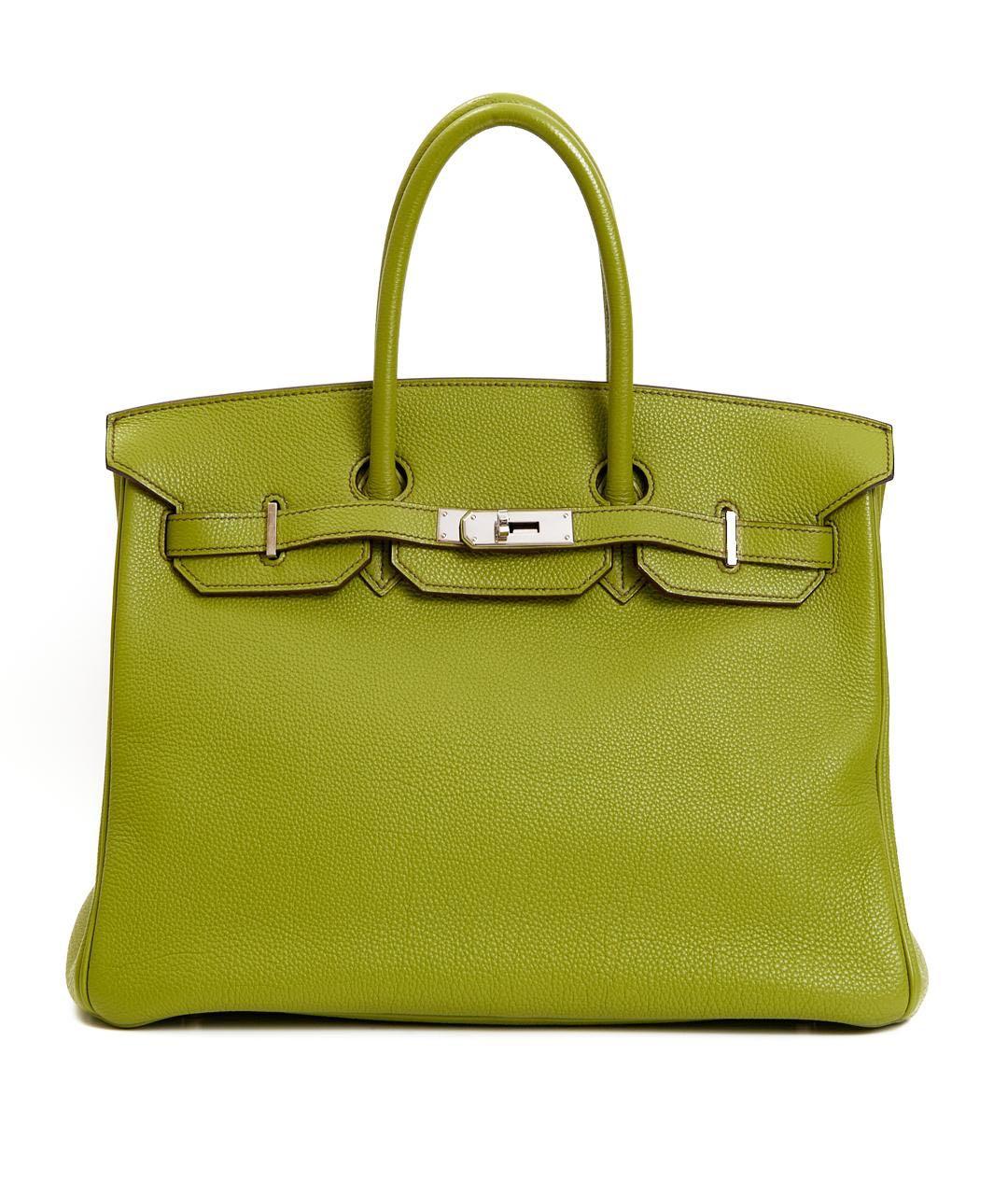 HERMES Салатовая кожаная сумка с короткими ручками, фото 1