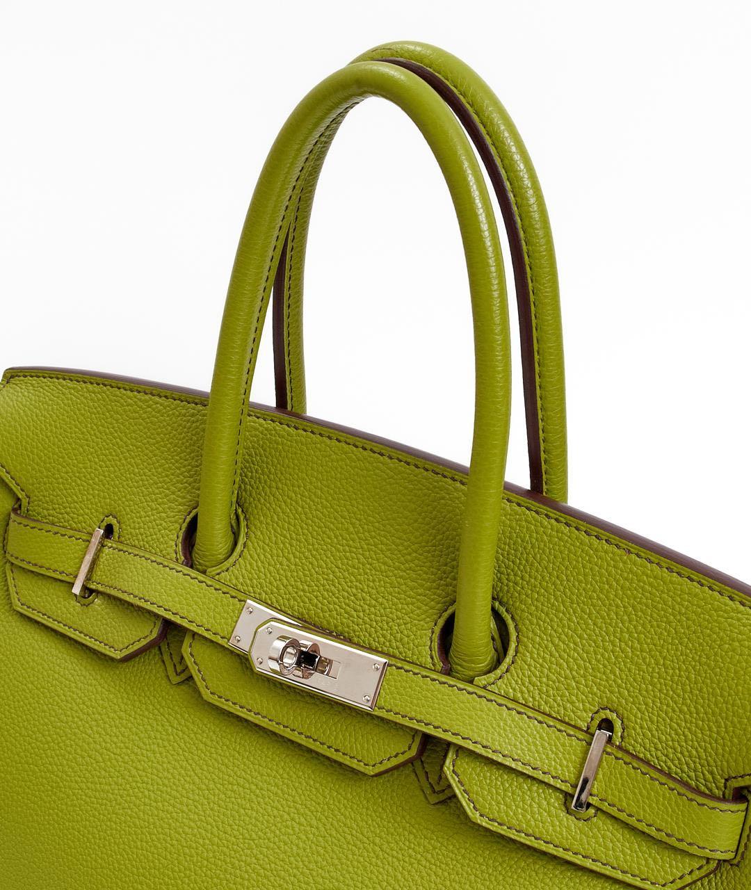 HERMES Салатовая кожаная сумка с короткими ручками, фото 4