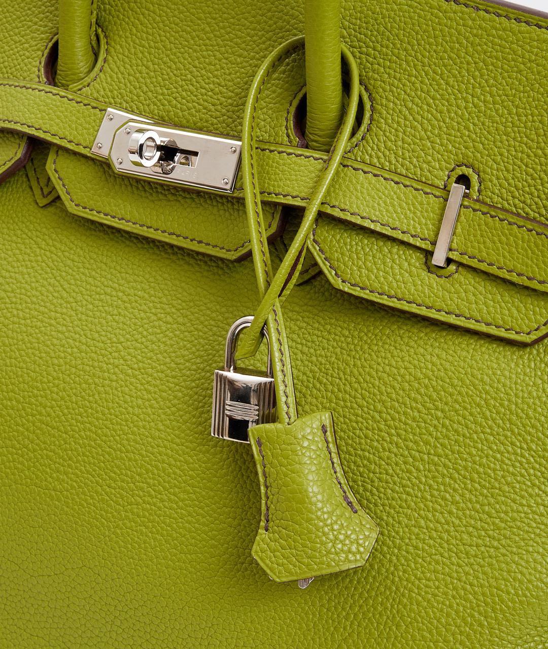 HERMES Салатовая кожаная сумка с короткими ручками, фото 6