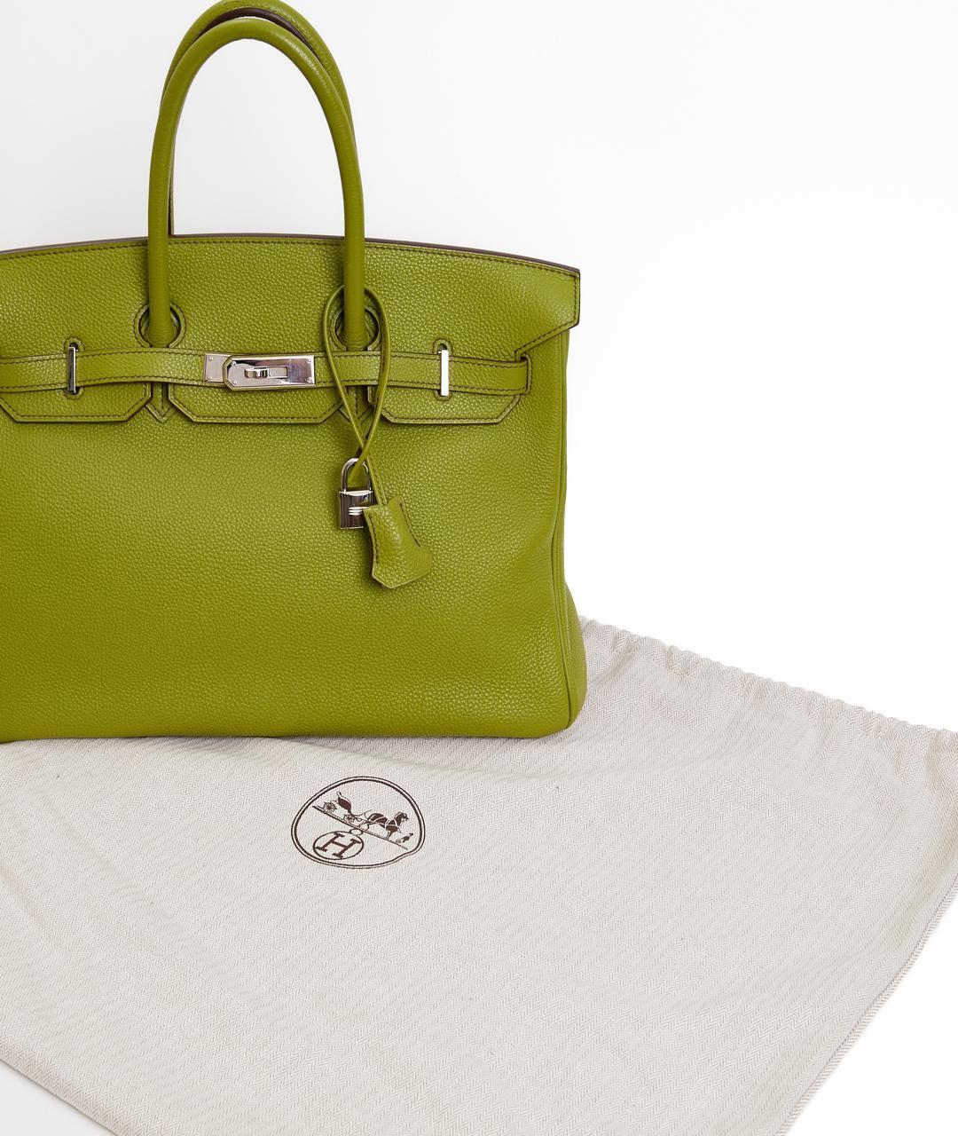 HERMES Салатовая кожаная сумка с короткими ручками, фото 7