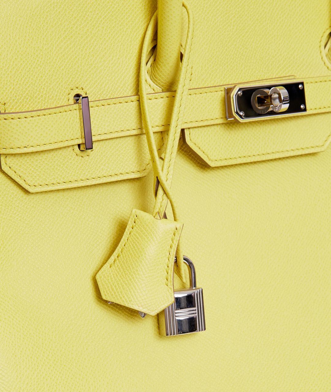 HERMES Желтая кожаная сумка с короткими ручками, фото 4