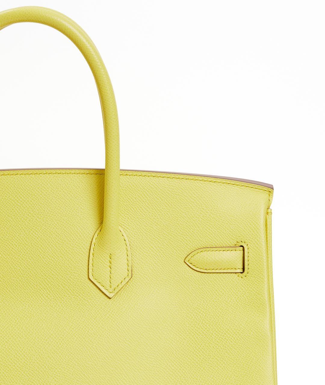 HERMES Желтая кожаная сумка с короткими ручками, фото 6