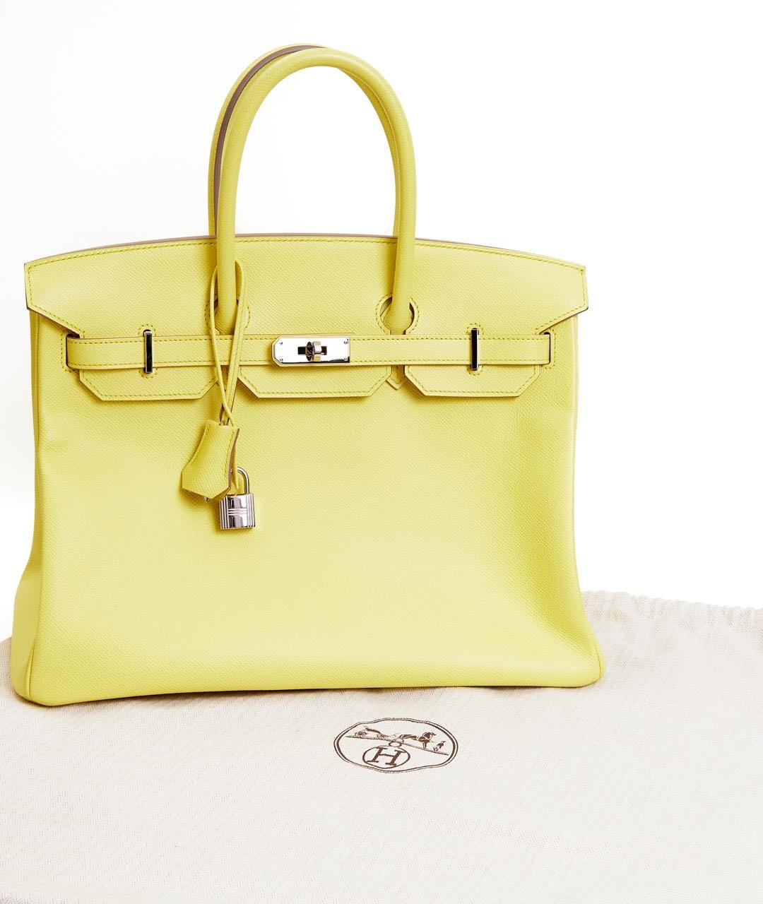HERMES Желтая кожаная сумка с короткими ручками, фото 5