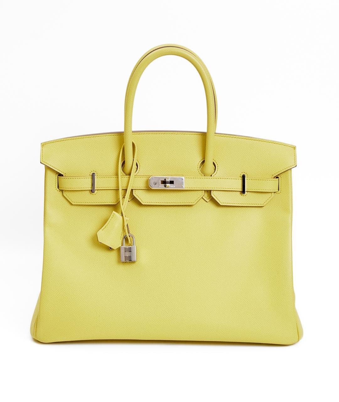 HERMES Желтая кожаная сумка с короткими ручками, фото 7