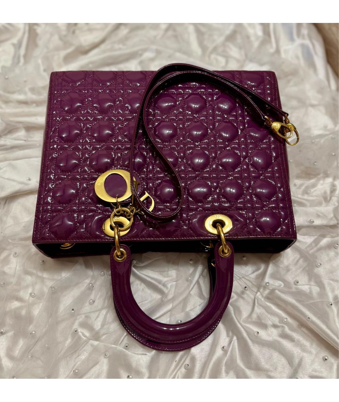CHRISTIAN DIOR Фиолетовая сумка с короткими ручками из лакированной кожи, фото 3