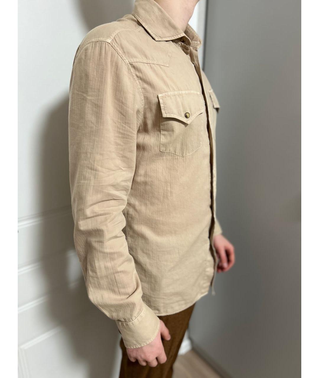 BRUNELLO CUCINELLI Бежевая хлопковая классическая рубашка, фото 6