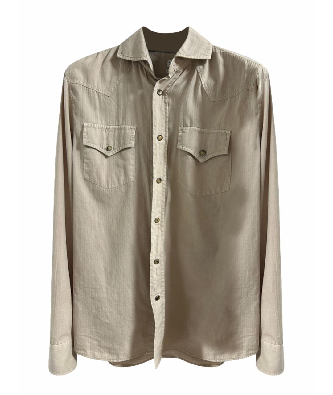 BRUNELLO CUCINELLI Бежевая хлопковая классическая рубашка, фото 1