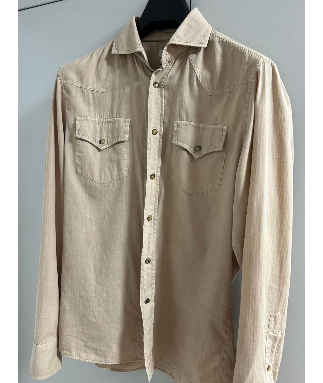BRUNELLO CUCINELLI Бежевая хлопковая классическая рубашка, фото 8