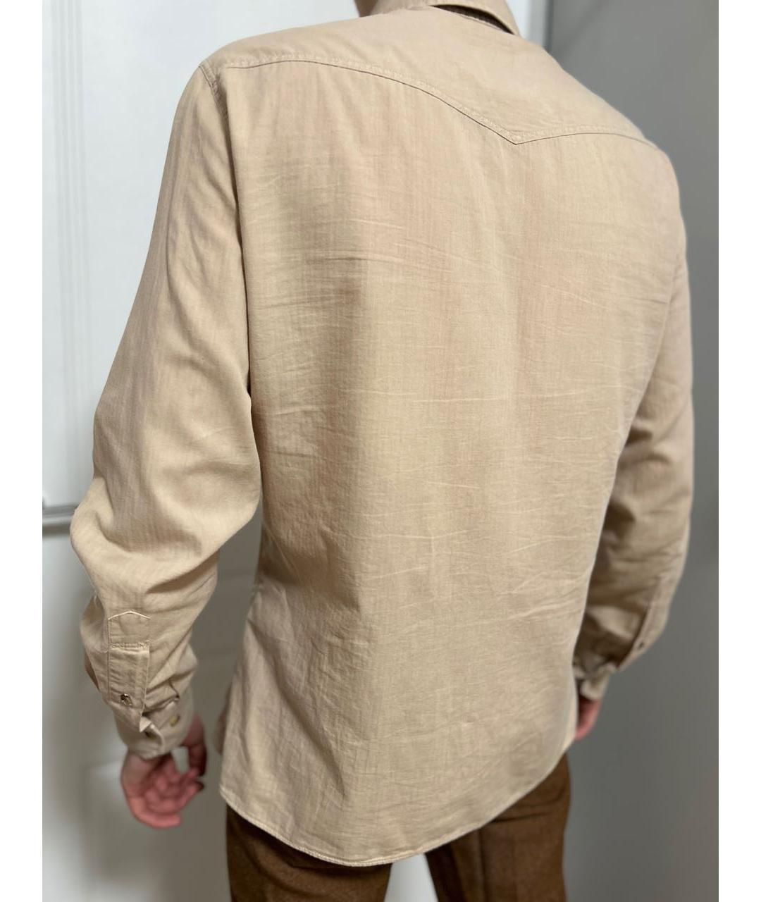 BRUNELLO CUCINELLI Бежевая хлопковая классическая рубашка, фото 7
