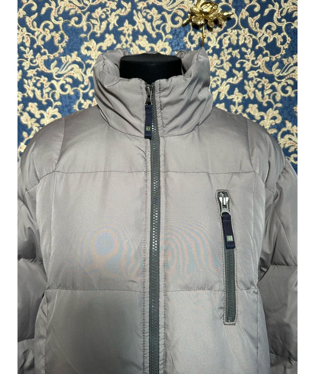 ARMANI JEANS Серый полиэстеровый пуховик, фото 4