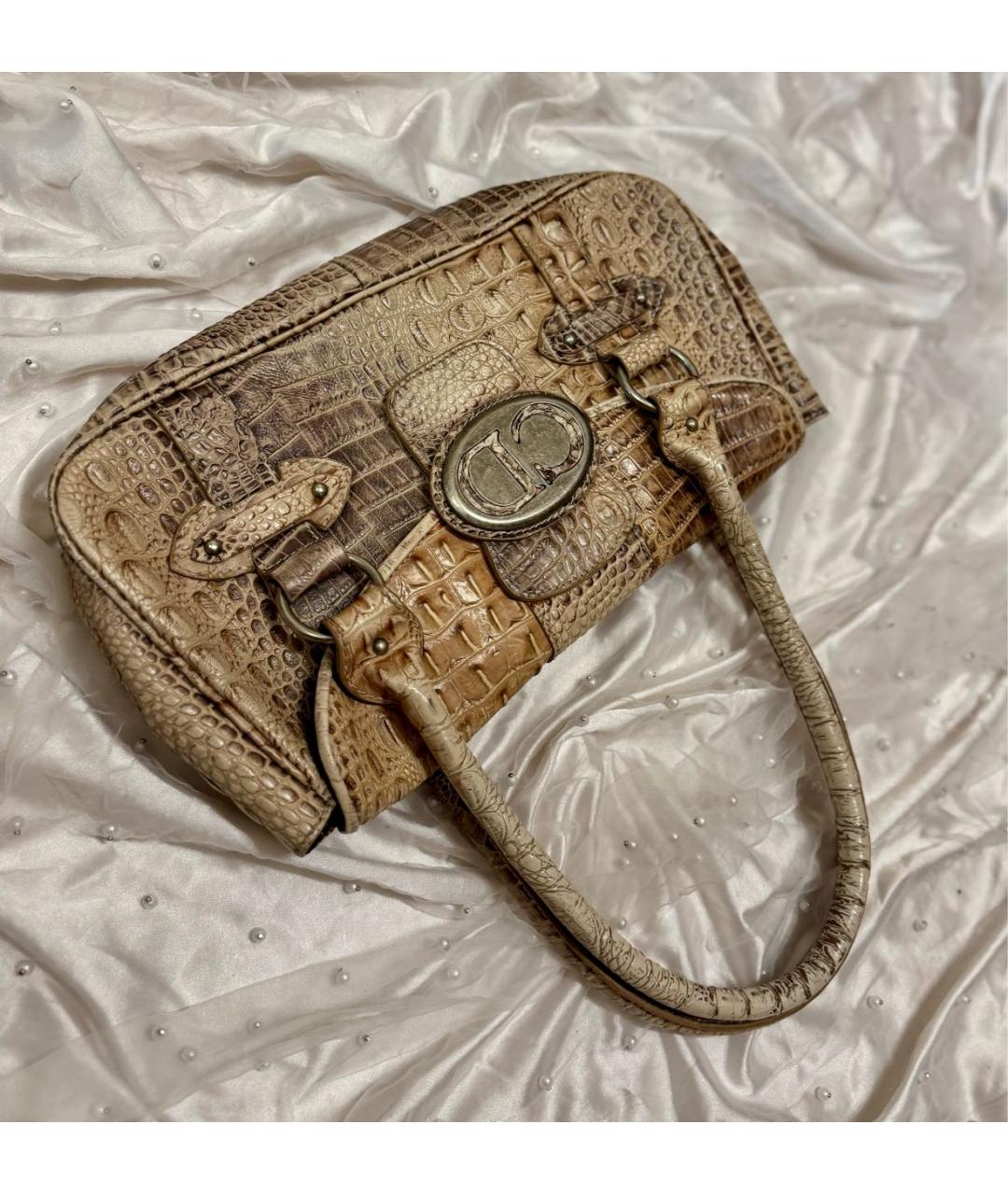 CHRISTIAN DIOR Бежевая кожаная сумка через плечо, фото 2