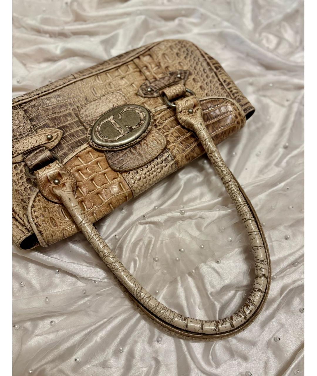 CHRISTIAN DIOR Бежевая кожаная сумка через плечо, фото 3