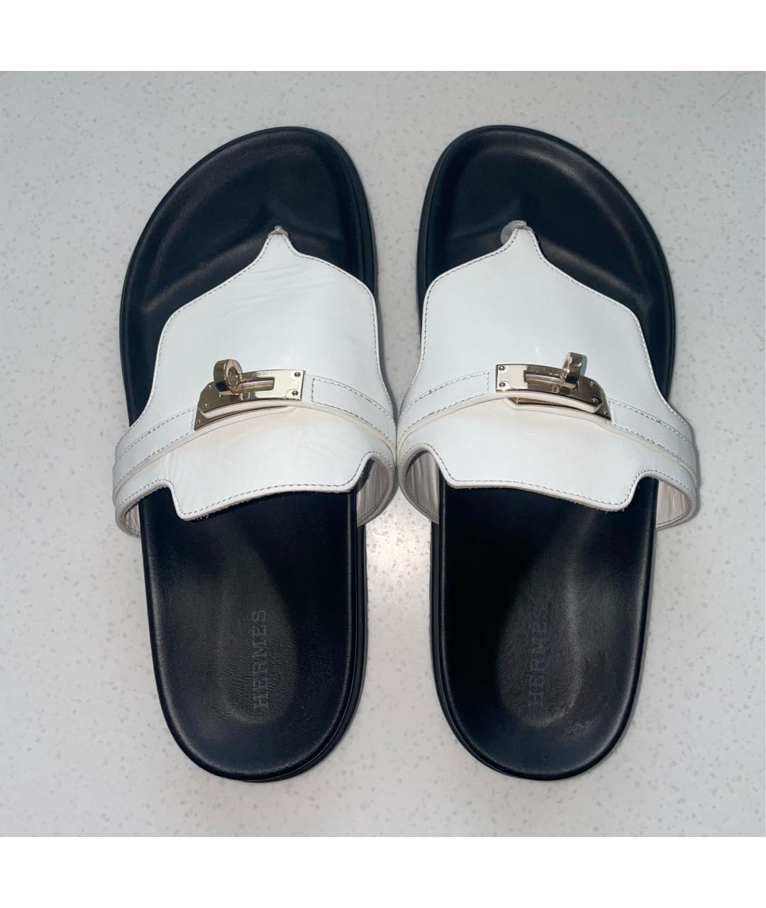 HERMES Белые кожаные шлепанцы, фото 3