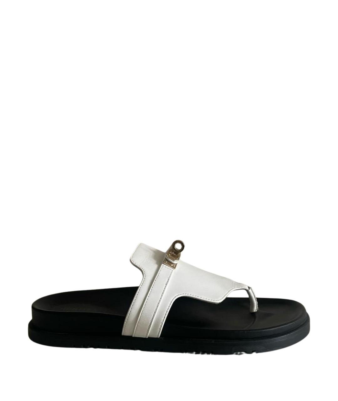 HERMES Белые кожаные шлепанцы, фото 1