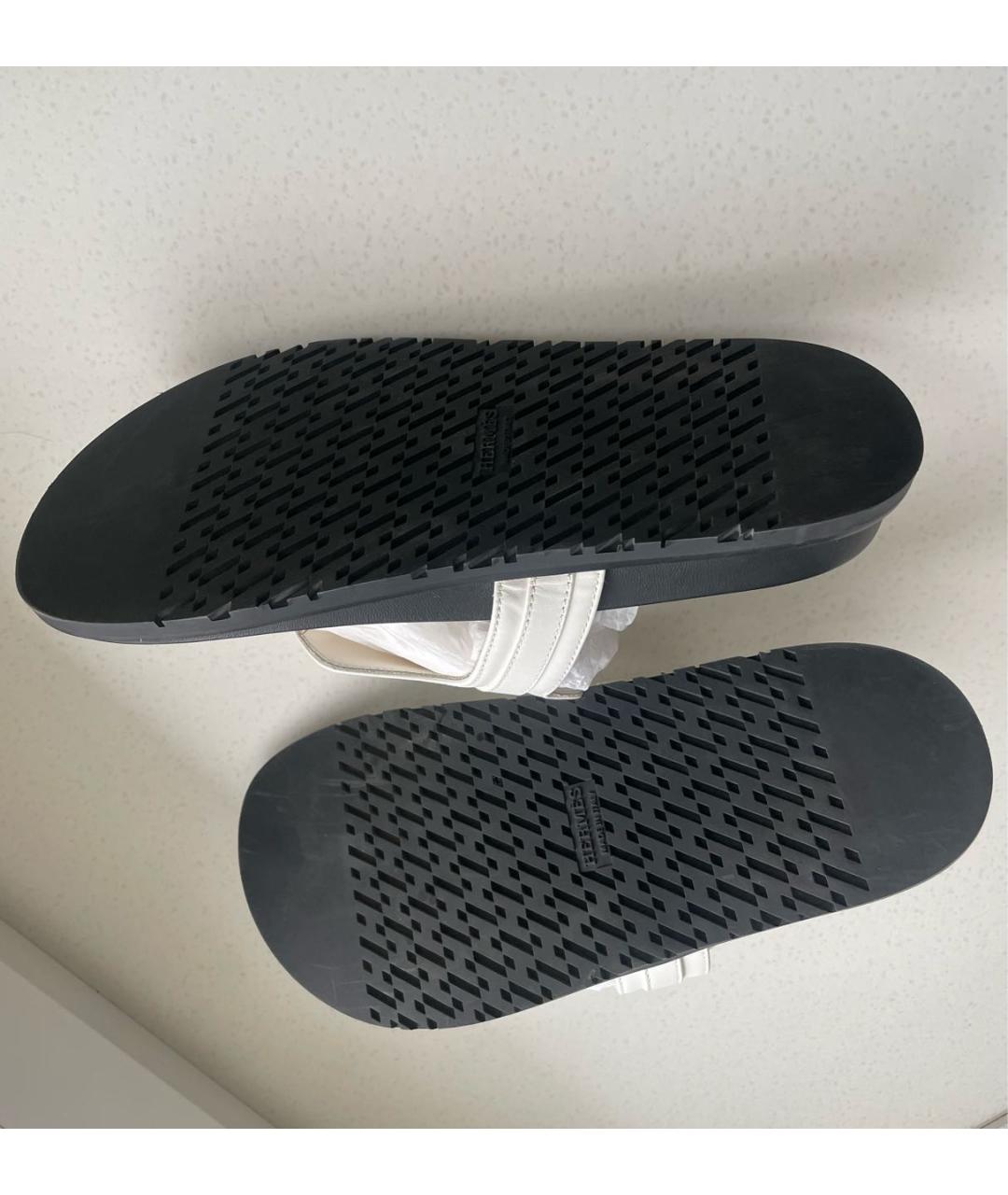 HERMES Белые кожаные шлепанцы, фото 7