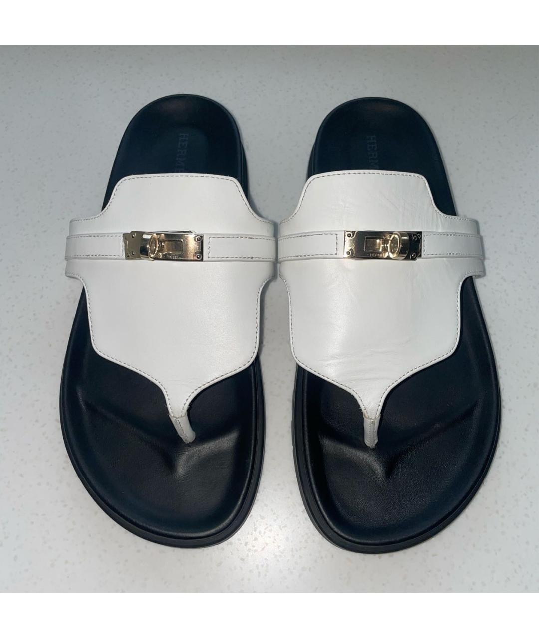 HERMES Белые кожаные шлепанцы, фото 4