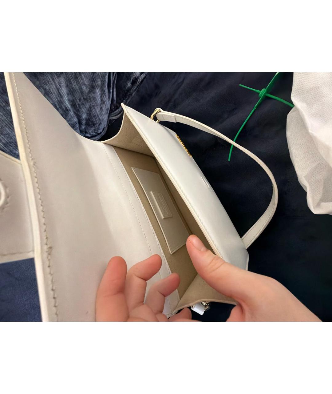 JACQUEMUS Белая кожаная сумка через плечо, фото 4