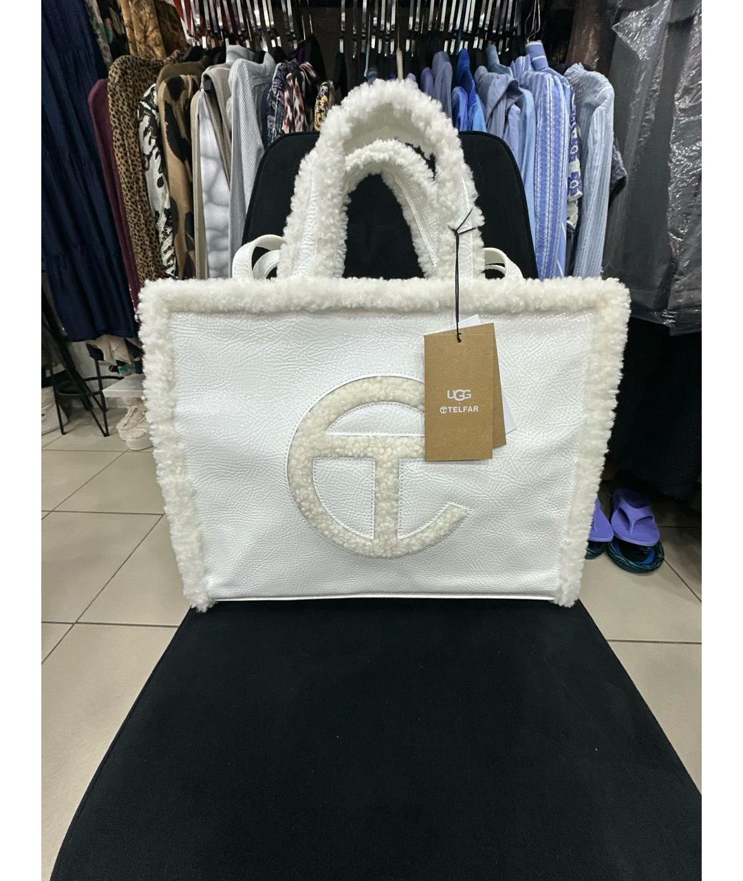 UGG AUSTRALIA Белая сумка тоут из лакированной кожи, фото 5