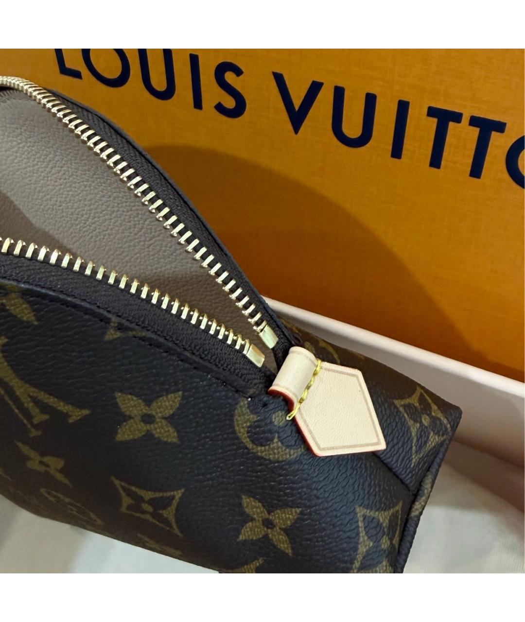 LOUIS VUITTON Коричневая кожаная косметичка, фото 4