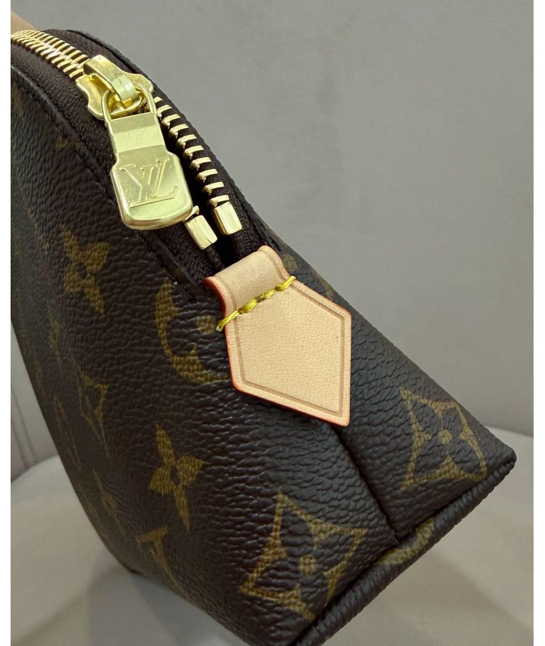 LOUIS VUITTON Коричневая кожаная косметичка, фото 3