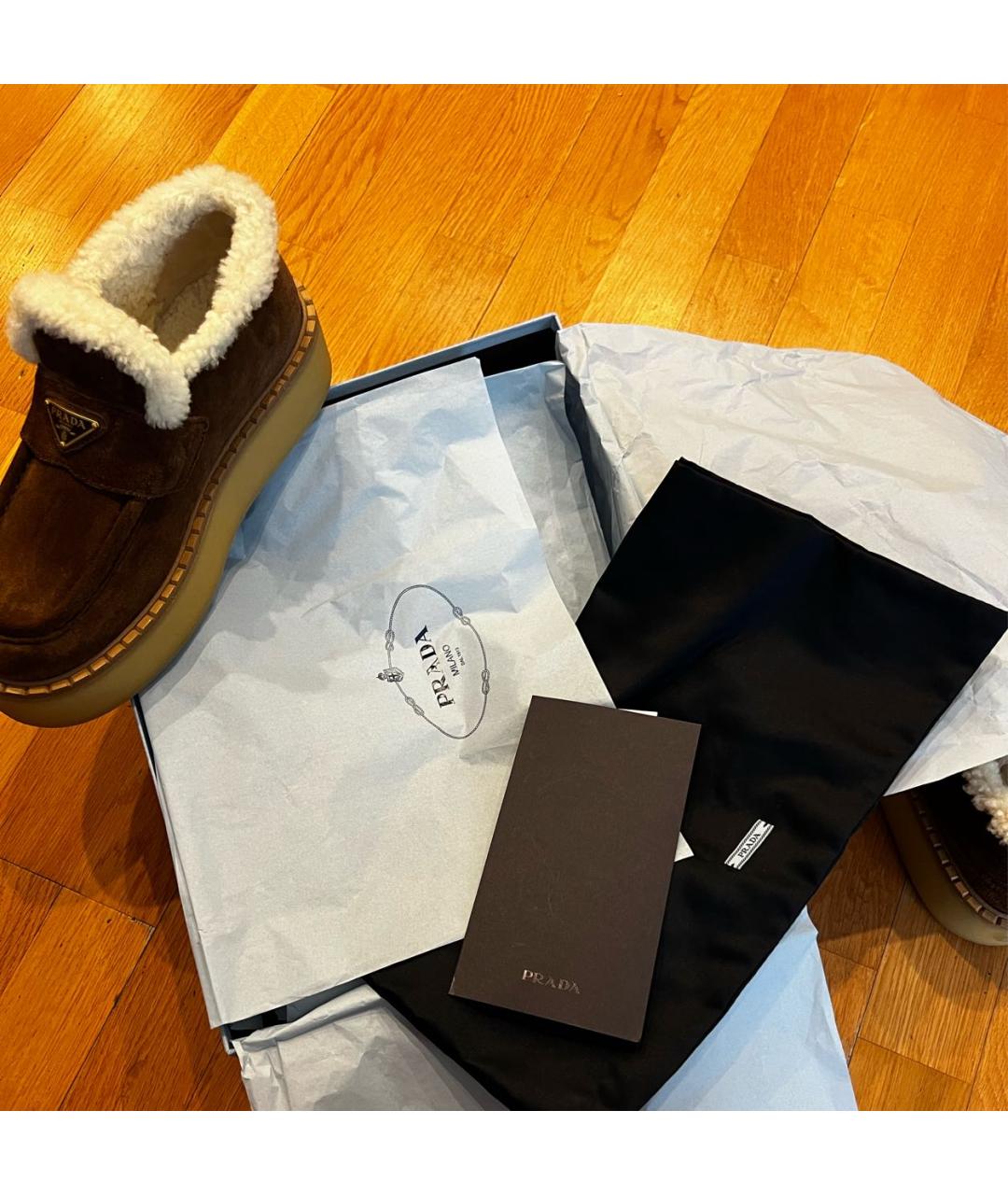 PRADA Коричневые замшевые ботинки, фото 7