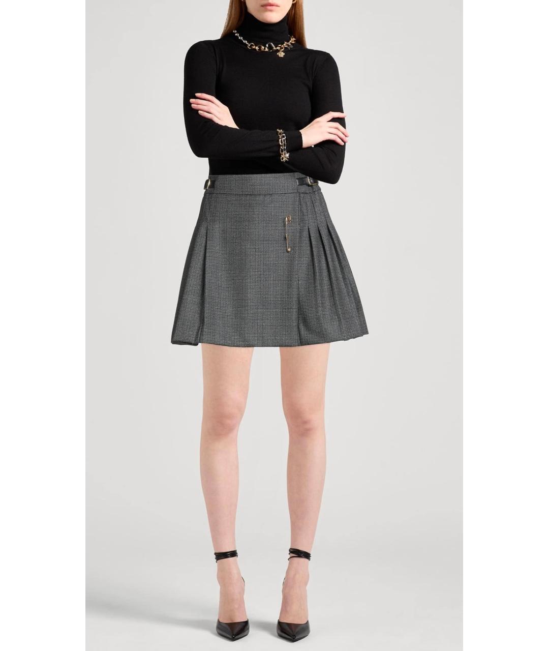 CELINE Серая шерстяная юбка мини, фото 2