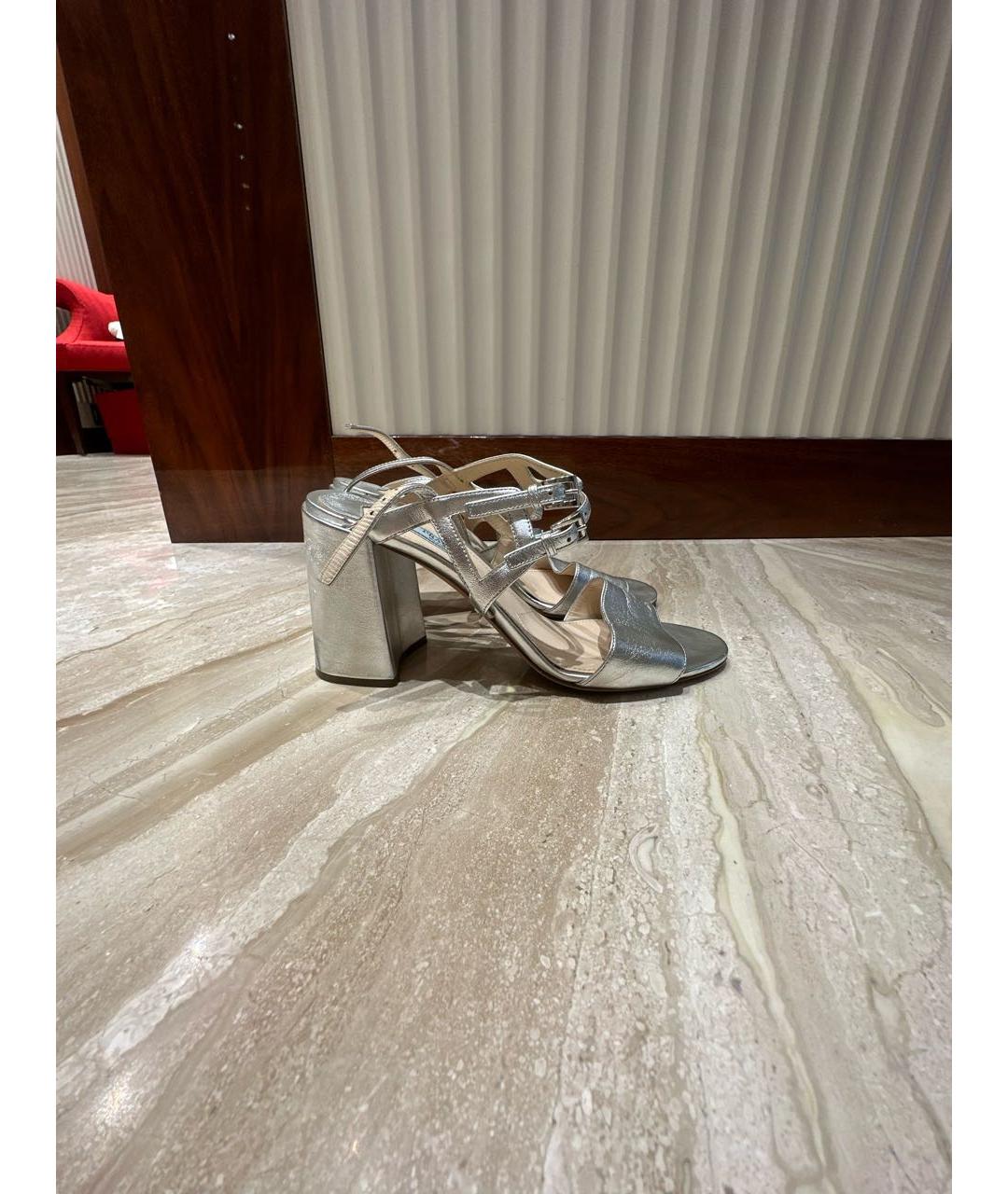 PRADA Серебряные кожаные босоножки, фото 5