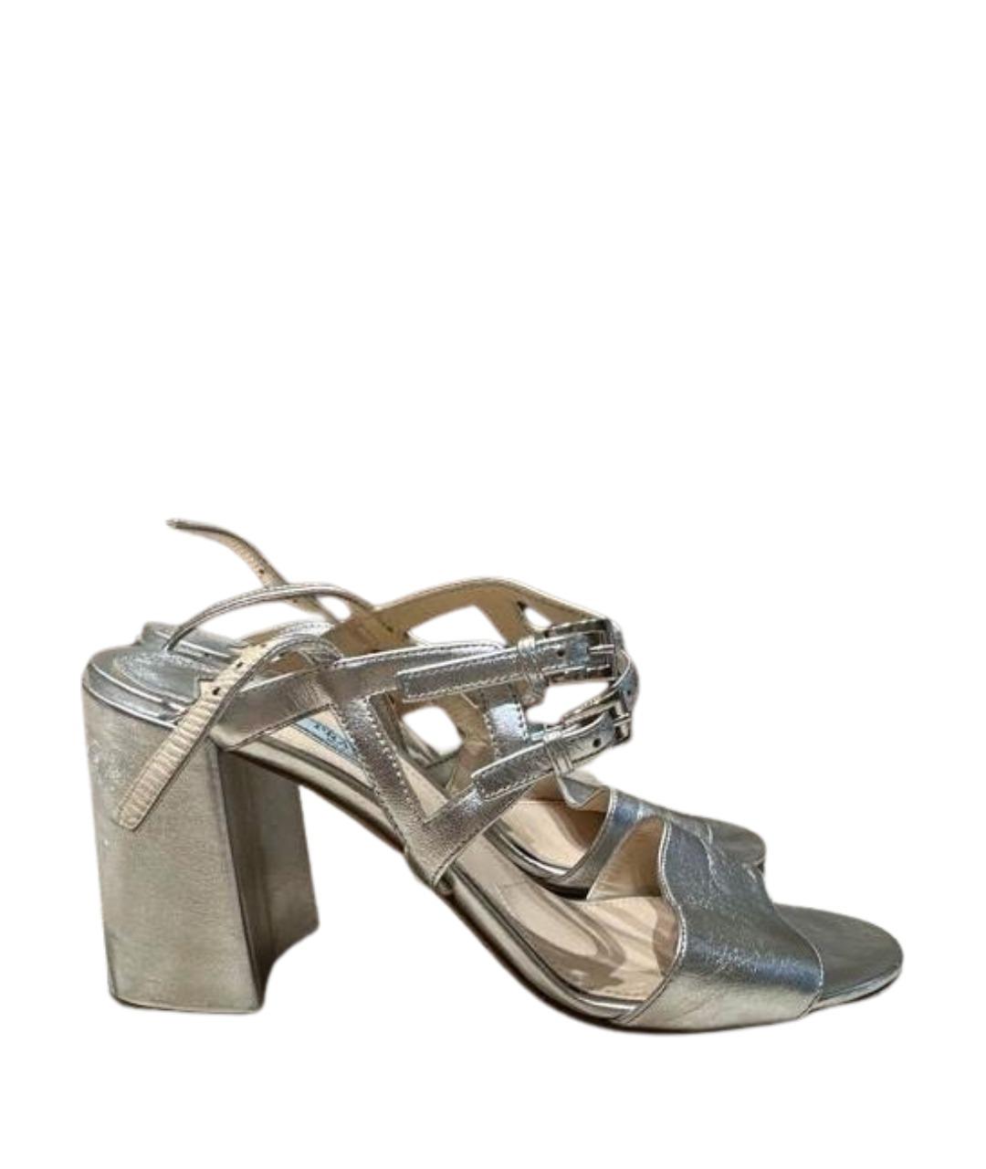 PRADA Серебряные кожаные босоножки, фото 1