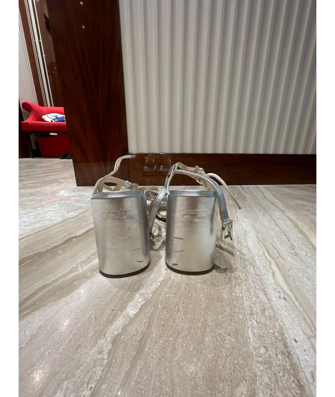 PRADA Серебряные кожаные босоножки, фото 4