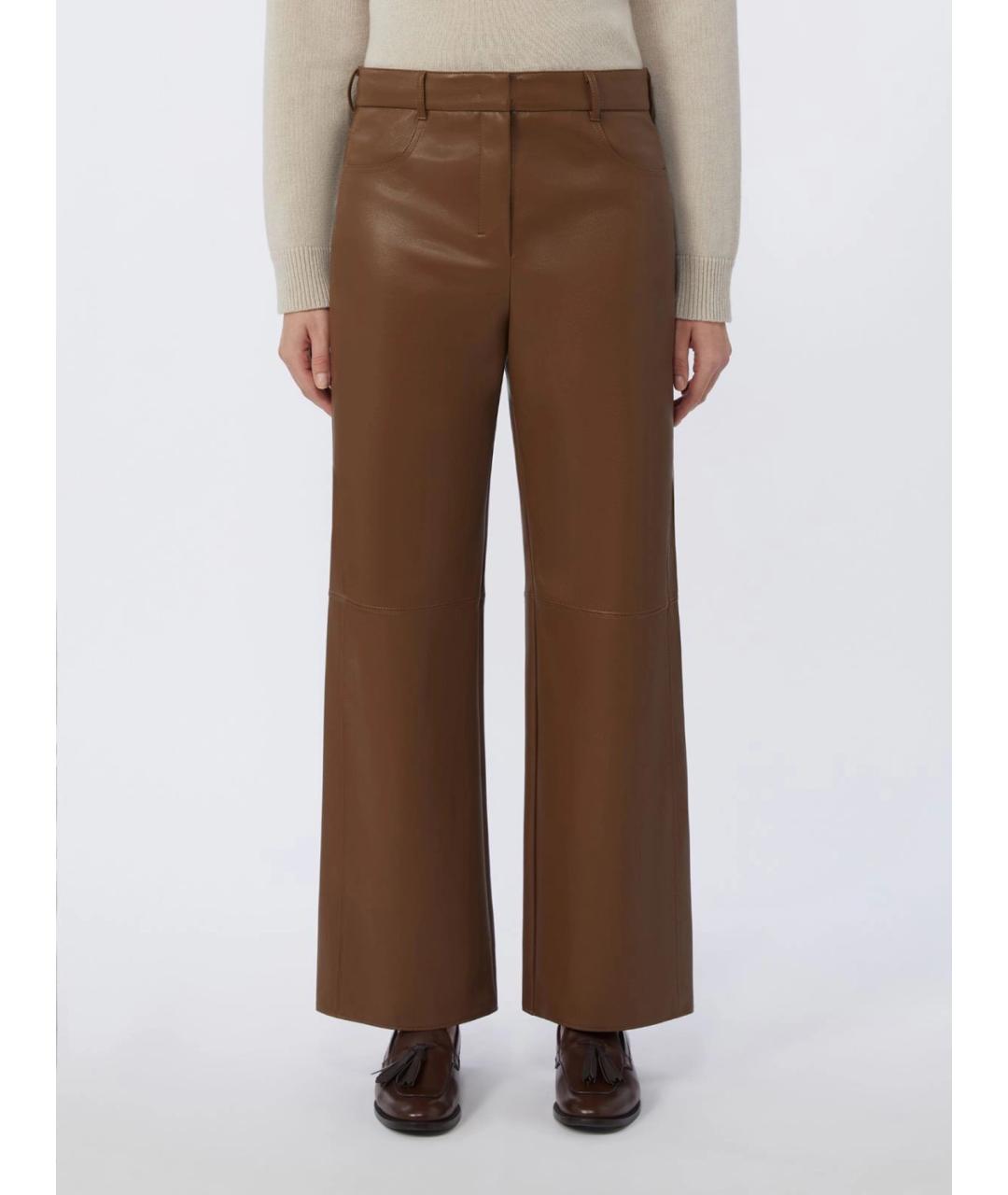 'S MAX MARA Коричневые полиэстеровые прямые брюки, фото 2