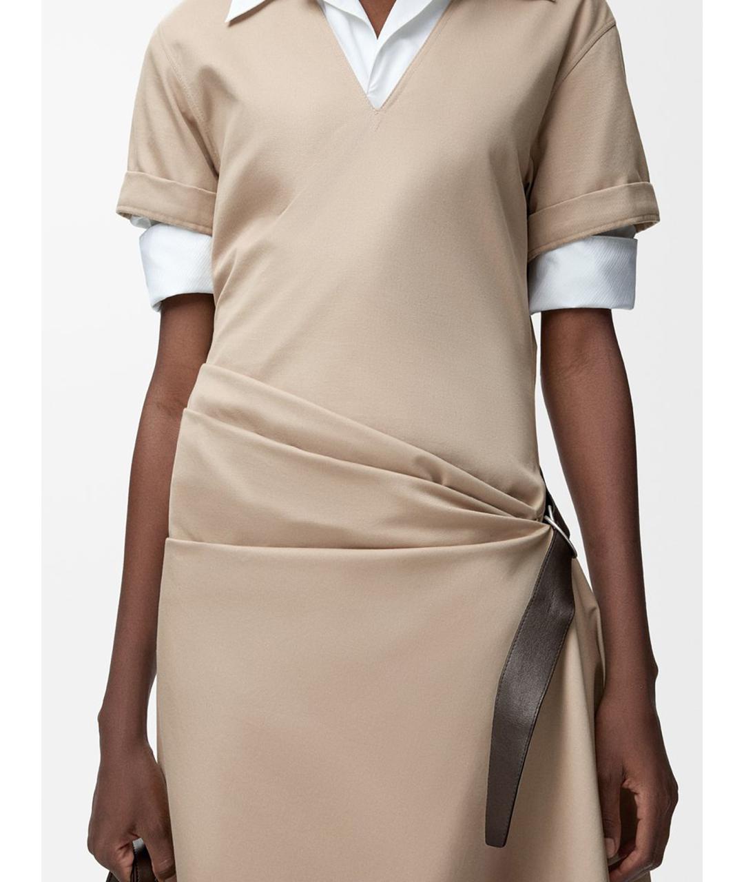 LOEWE Бежевое хлопковое повседневное платье, фото 3