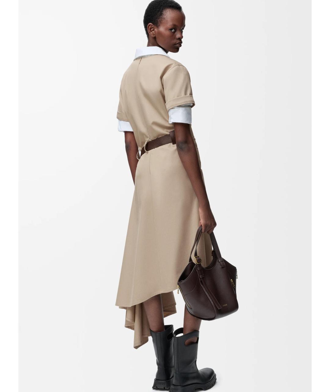 LOEWE Бежевое хлопковое повседневное платье, фото 4