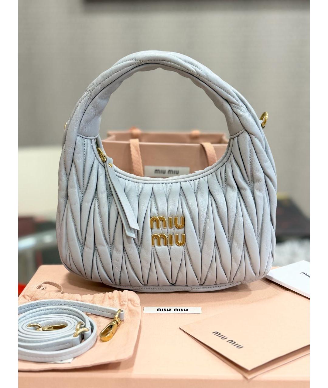 MIU MIU Голубая кожаная сумка с короткими ручками, фото 8