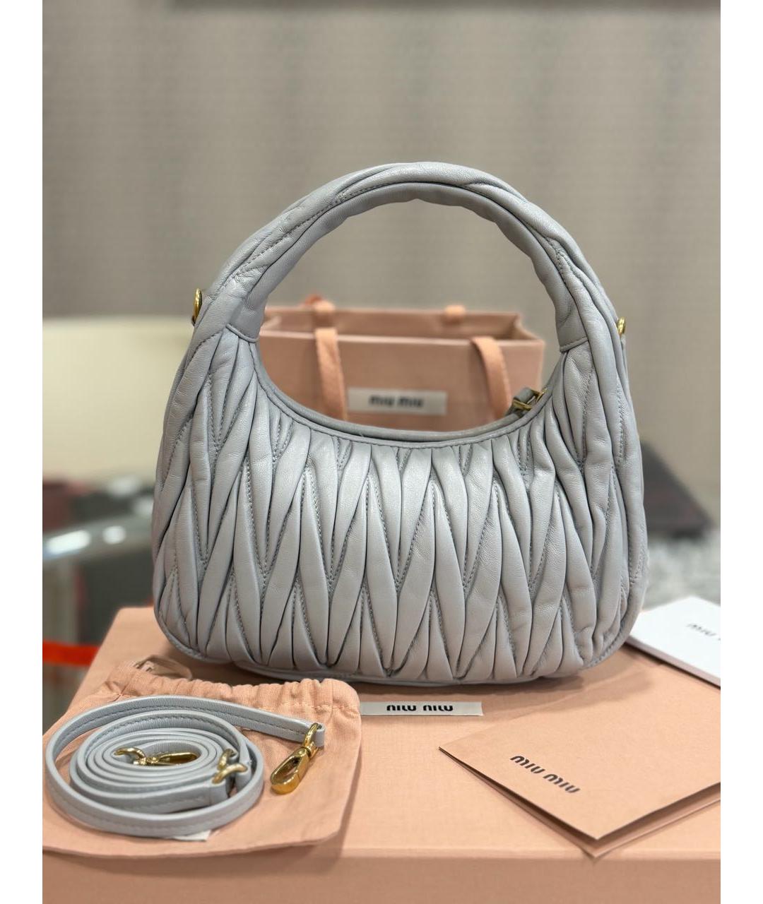 MIU MIU Голубая кожаная сумка с короткими ручками, фото 3
