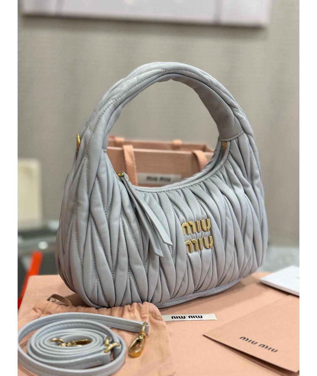 MIU MIU Голубая кожаная сумка с короткими ручками, фото 2