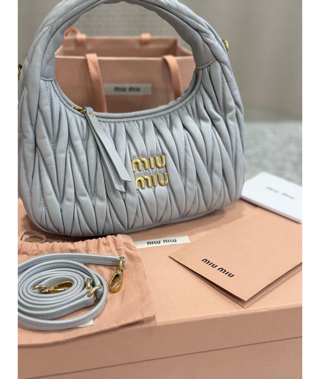 MIU MIU Голубая кожаная сумка с короткими ручками, фото 6