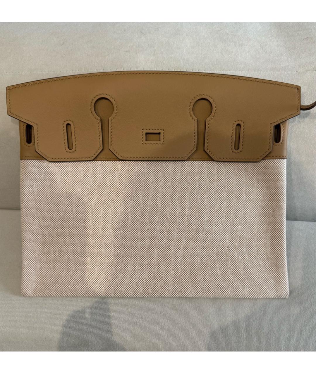HERMES Бежевая кожаная сумка с короткими ручками, фото 5