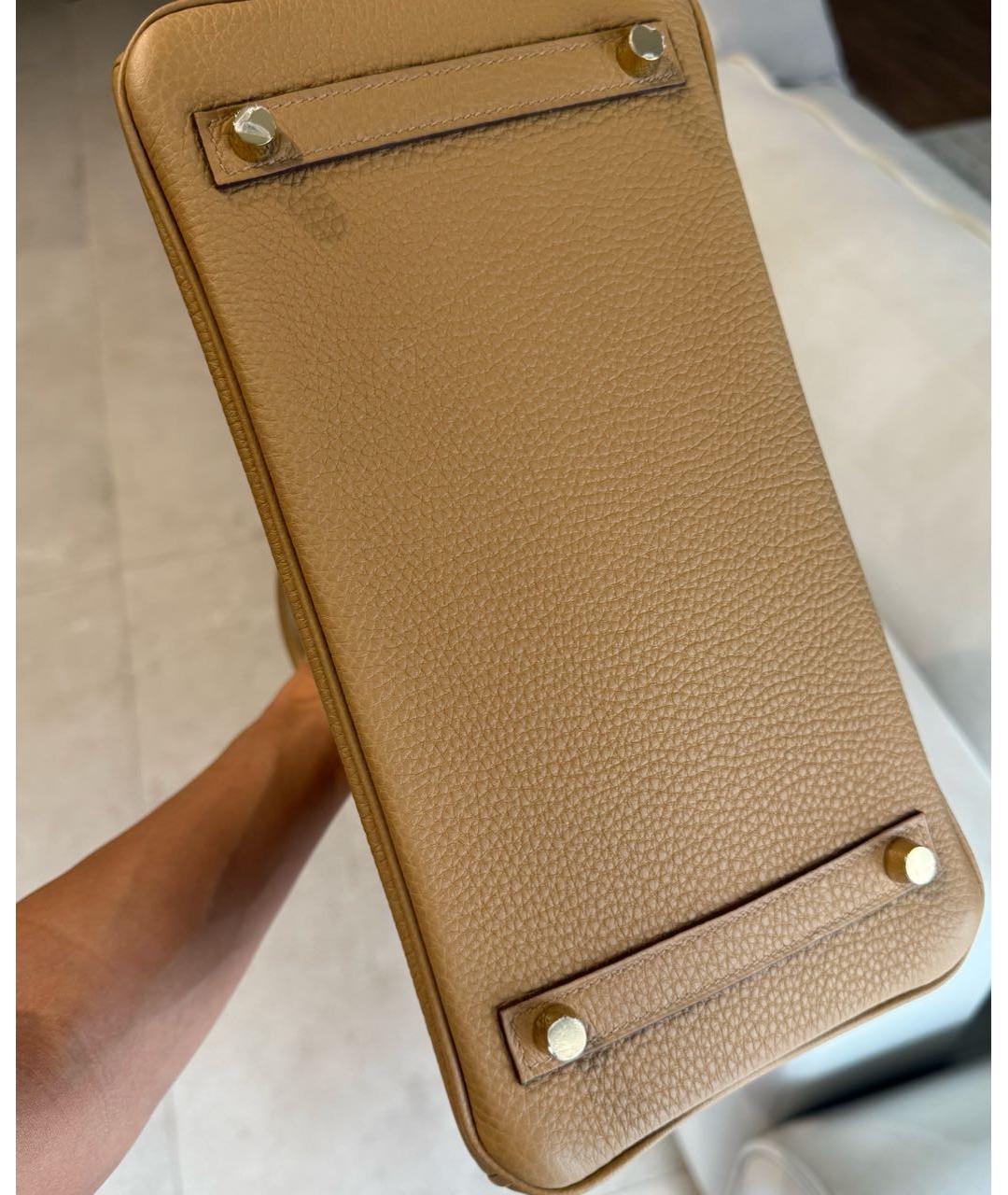 HERMES Бежевая кожаная сумка с короткими ручками, фото 7