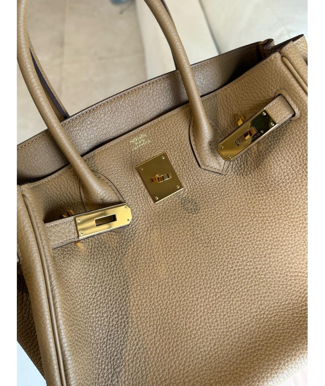 HERMES Бежевая кожаная сумка с короткими ручками, фото 6
