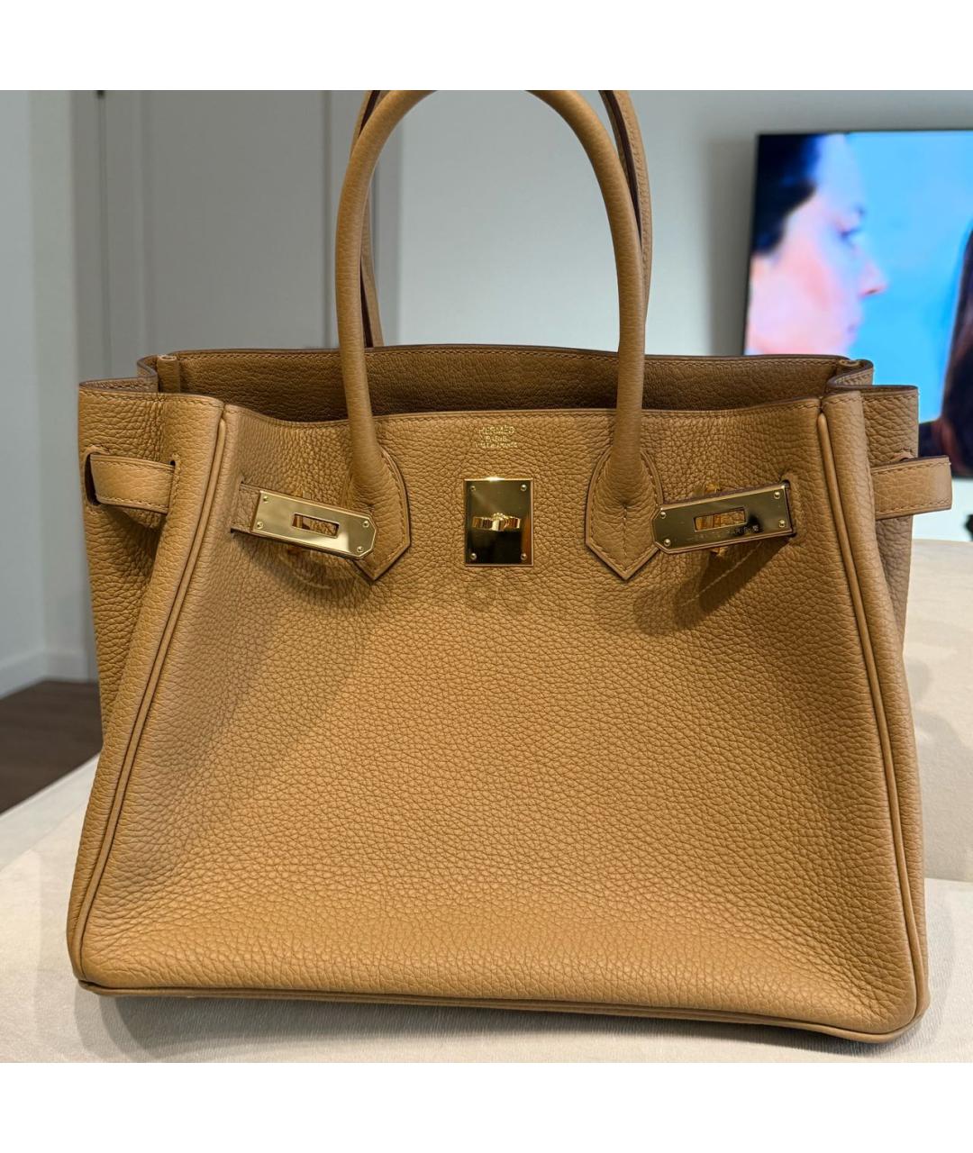 HERMES Бежевая кожаная сумка с короткими ручками, фото 2