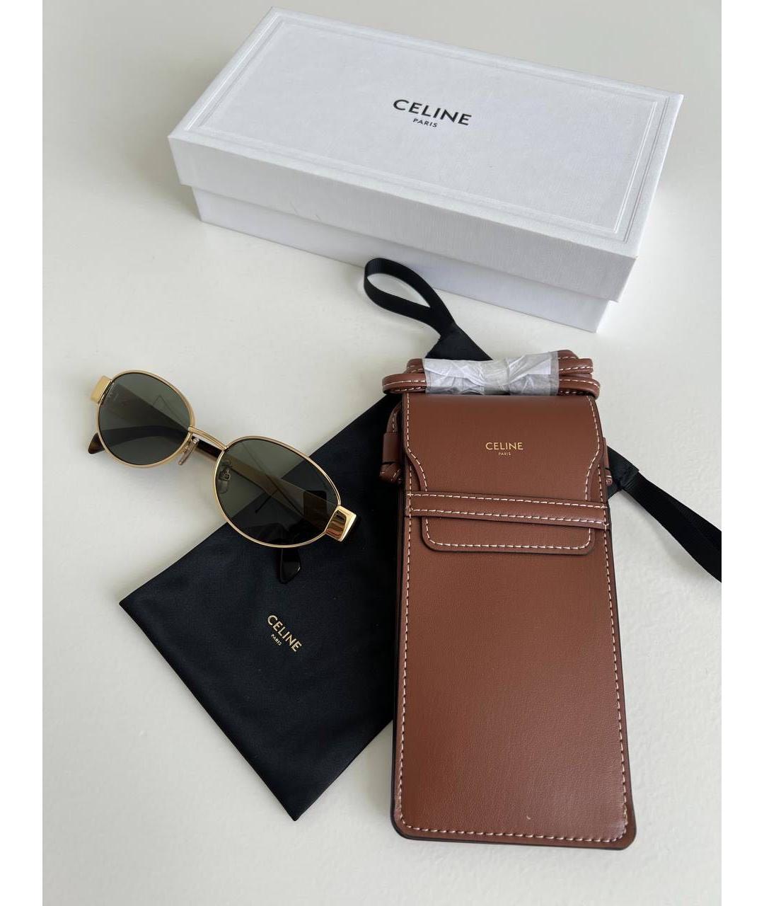 CELINE Золотые металлические солнцезащитные очки, фото 2