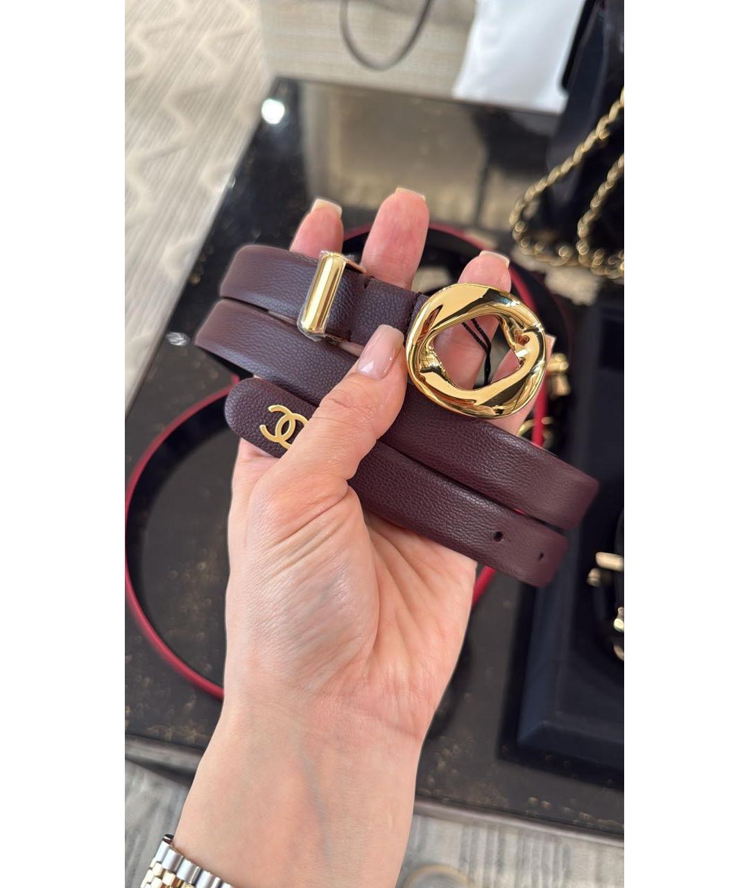 CHANEL Бордовый кожаный ремень, фото 3