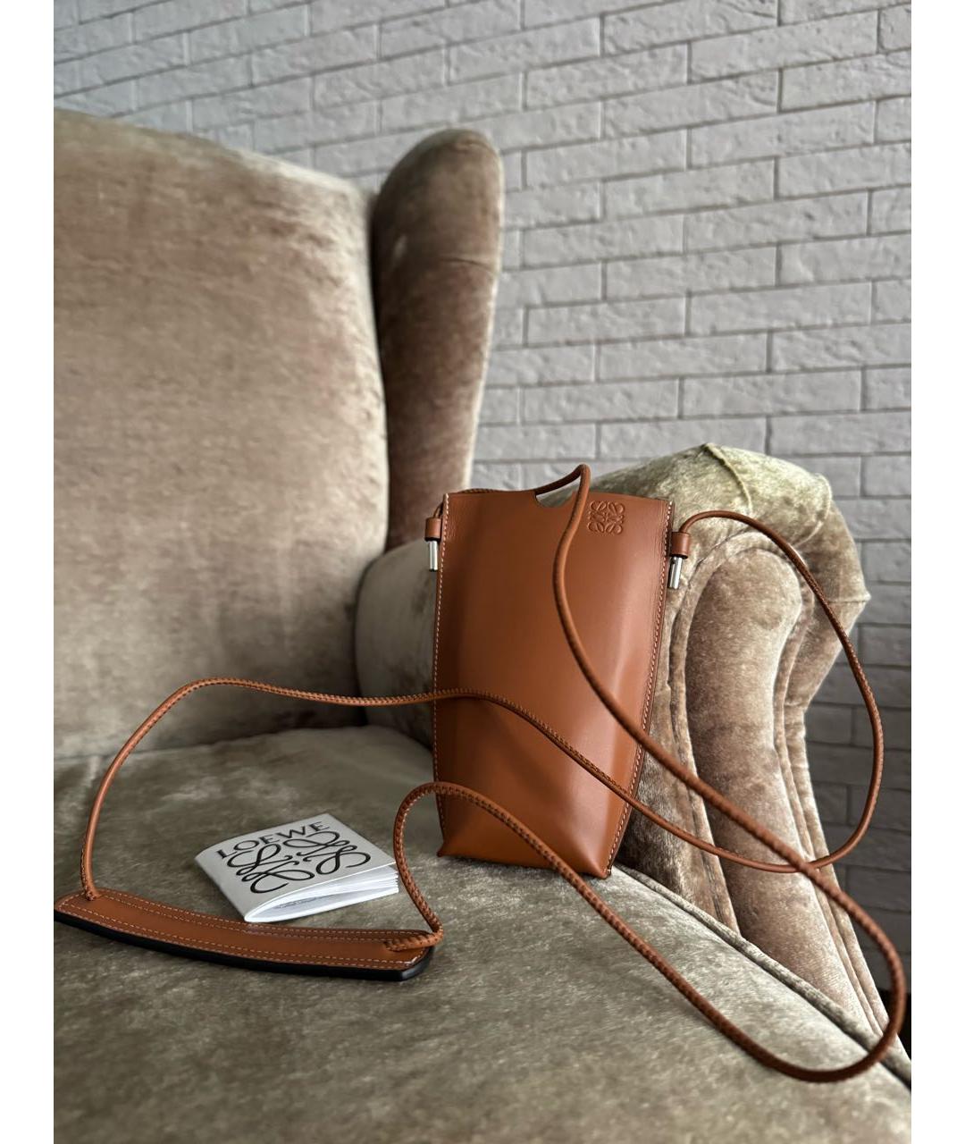 LOEWE Коричневая кожаная сумка через плечо, фото 2